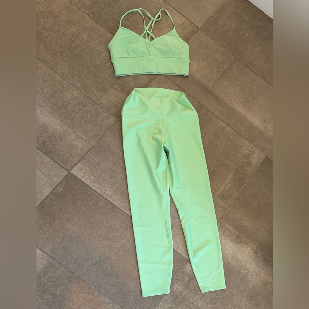 ALO Yoga Mint Green High-Waist Leggings with Strappy Bralette